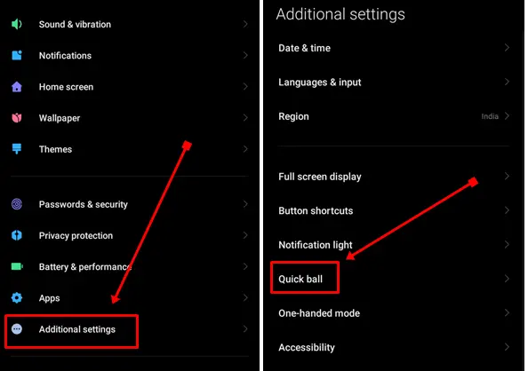 Select additional settings then quick ball
